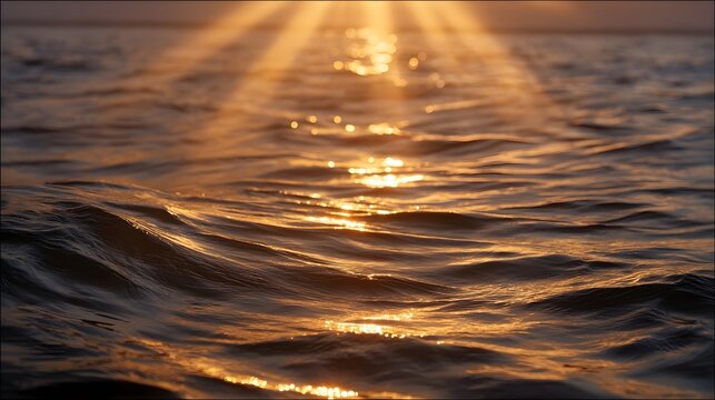 Golden sun rays pierce the water s surface creating a dazzling reflection of light and waves during golden hour