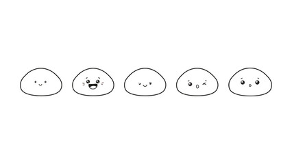 Set of cute cartoon doodle characters with various happy expressions