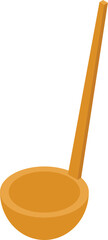 Wooden kitchen utensil with a long handle, ideal for serving soups and stews, presented in isometric view