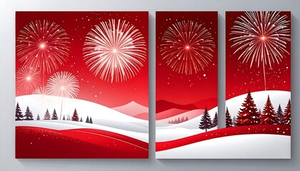 Happy New Year 2026 and Merry Christmas red and white social media backgrounds with fireworks - Templates for square, portrait posts and etc.