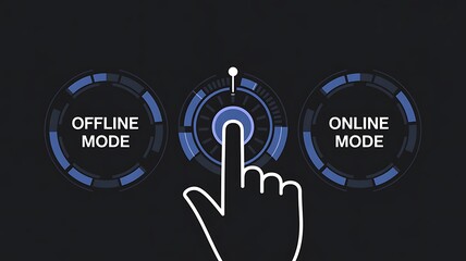 Finger touching central button to select online mode from offline mode selection