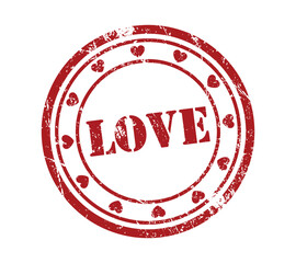 WebRed Grunge Love Stamp Illustration with Heart Icons, Distressed Rubber Ink Effect, Romantic Circular Love Symbol for Valentines Day, Wedding Design, Greeting Cards, Posters and Creative Graphics