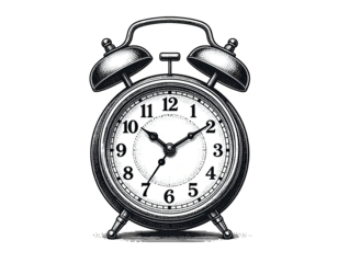 Alarm clock vintage stipple engraving style classic timepiece detailed mechanical bell clock retro illustration isolated on white background