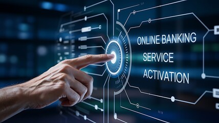 Hand activating online banking service on a digital interface image photo