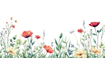 Wildflowers watercolor hand painted delicate meadow blooms soft botanical floral artwork vibrant nature isolated on white background