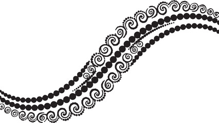 Elegant black and white swirl border design with beads