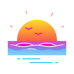 Naklejka premium Neon Line Travel Sunrise Scenic Icon