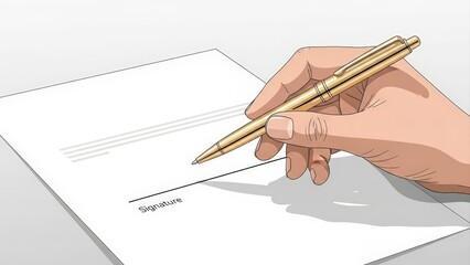 Hand holding a pen about to sign a document.