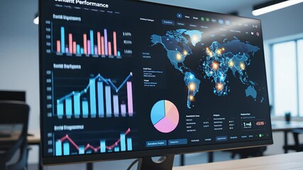 Computer monitor displaying data analytics dashboard - Powered by Adobe