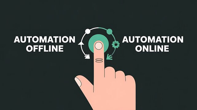 Hand pressing button to toggle automation between offline and online states technology