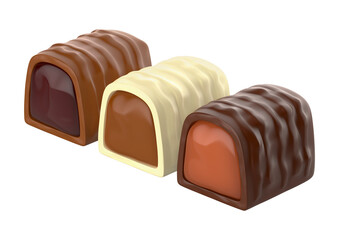 Assorted chocolate candies with smooth fillings