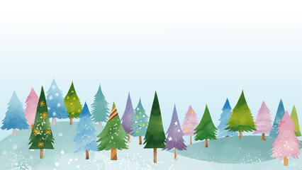 水彩風 かわいい冬景色フレーム(16:9)Winter Series:Watercolor style cute winter landscape frame