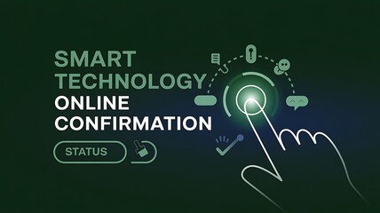 Hand touching glowing circle on screen with smart technology online confirmation text