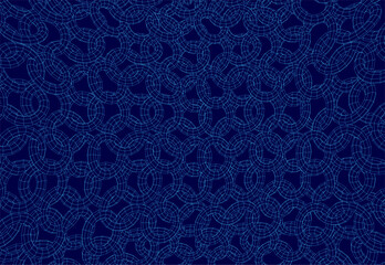 A repeating chainmail pattern of interlocking blue circles creates a mesmerizing wireframe effect on a solid background.