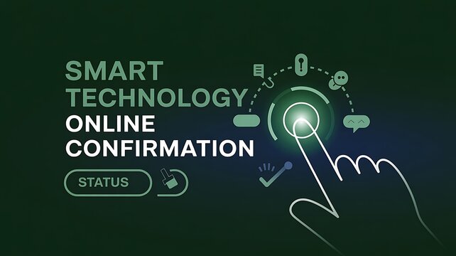 Hand touching glowing circle on screen with smart technology online confirmation text - Powered by Adobe