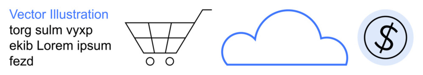 Obraz premium E-commerce, online shopping, cloud computing, digital transactions, business solutions, fintech. Shopping cart, cloud symbol money icon. E-commerce and cloud computing concept