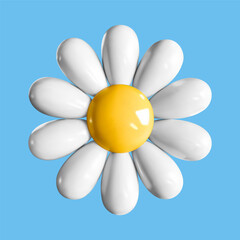3d vector daisy flower isolated on blue background