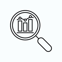 Data analysis line icon with business graph or chart with magnifier.