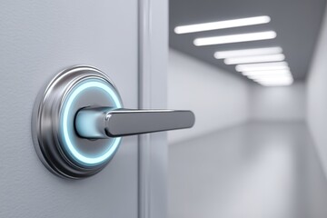Modern door handle with light indicator on entrance to hallway in a contemporary interior setting during daytime