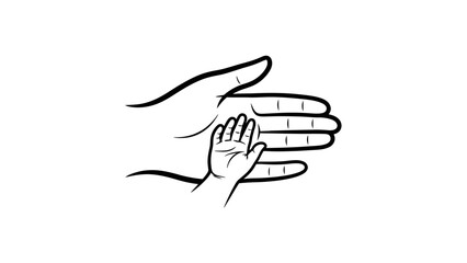 Adult and baby hands in black and white stylized sketch