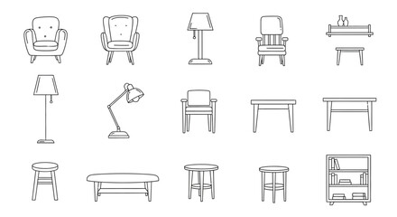 Collection of Hand-Drawn Furniture and Lighting Fixtures. © Dika