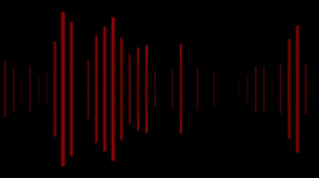 Red vertical sound wave bars on black background audio visualization waveform equalizer