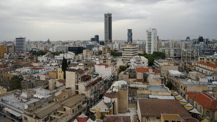 Southern Nicosia panoramic aerial view cityscape with skyscrapers, Cyprus