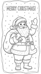 Santa Claus waving with a sack of gifts on a snowy day illustration