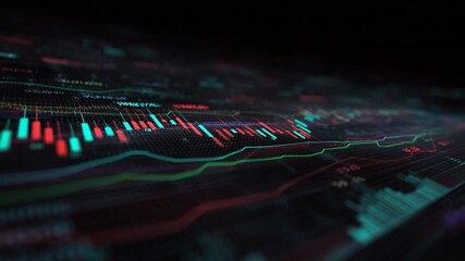 Dynamic Data: A captivating digital depiction of stock market graphs and charts, representing the volatility and constant movement of financial data. Lines weave, rise, and fall. - Powered by Adobe