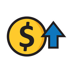Obraz premium Financial Growth Icon with Dollar Coin and Upward Arrow