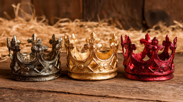Three Kings crowns representing Epiphany and Christmas Nativity