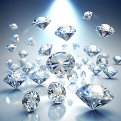 Beautiful shiny diamonds in air on white background