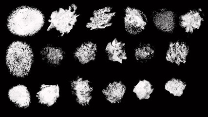 White Powder Burst Collection on Black Background &ndash; Abstract Dust Explosions, Smoke Splatter and Particle Texture Set