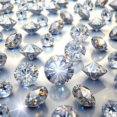 Beautiful dazzling diamonds on white background, set