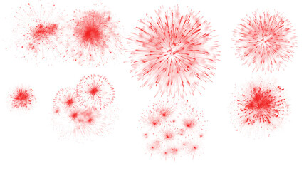 Red Ink Explosion Set on White Background &ndash; Abstract Paint Bursts, Radial Splashes and Artistic Particle Textures
