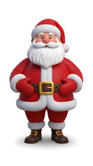 Jolly Santa Claus standing with a cheerful expression, wearing a traditional red suit and hat, against a plain white background.