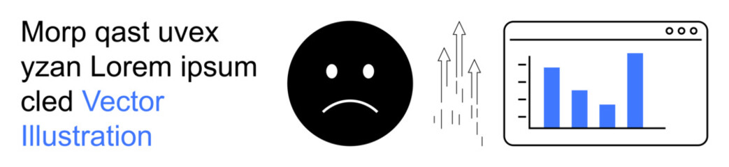 Fototapeta premium Business performance, analytics, data trends, emotions, finance, economy. A sad face next to a data chart with declining bars. Business performance and analytics concept