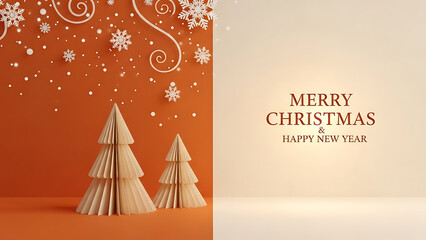 Festive Christmas Trees with Snowflakes and Greeting