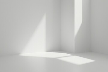 Fototapeta premium Minimal White Corner Interior with Strong Sunlight and Copy Space