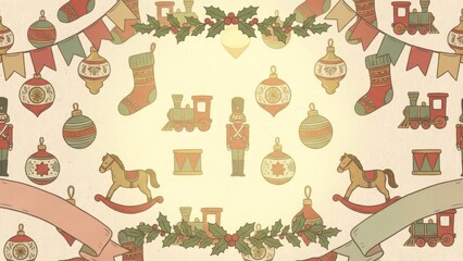 Fototapeta premium Festive Christmas Pattern with Ornaments and Stockings.