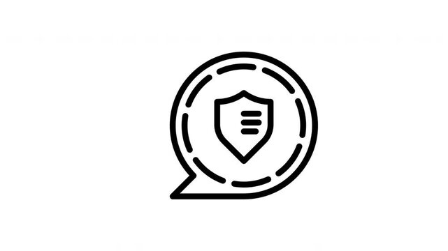 Shield icon in a speech bubble outline, perfect for security concepts in web design, social media, branding, and digital communication.
