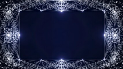 Abstract Digital Frame with Glowing Lines and Ornate Geometric Patterns on Dark Background.