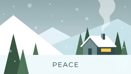 Serene Winter Village Scene With Snowy Mountains and Peaceful Atmosphere.