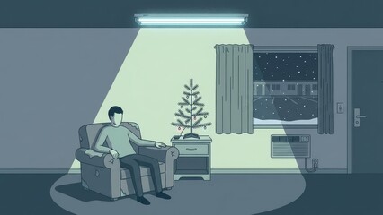 Cozy Evening in Living Room with Man Relaxing.