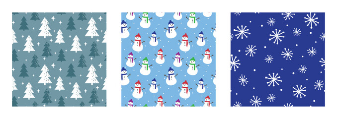 Winter seamless pattern set design collection