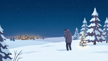 Silent Night Snow Walk Under Starry Sky.