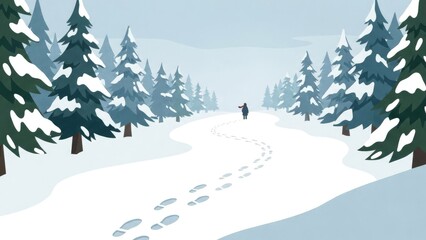 Quiet Snowy Forest Trail With Distant Walker.