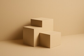 Minimal Geometric Podium Background with Warm Light and Copy Space