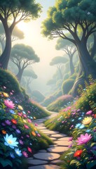 Fantasy Garden with Imaginative Plants and Calm Aesthetic Background