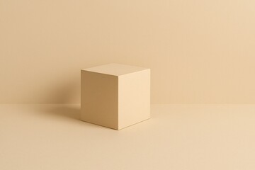 Obraz premium Minimal Cube Podium with Soft Warm Light and Clean Copy Space